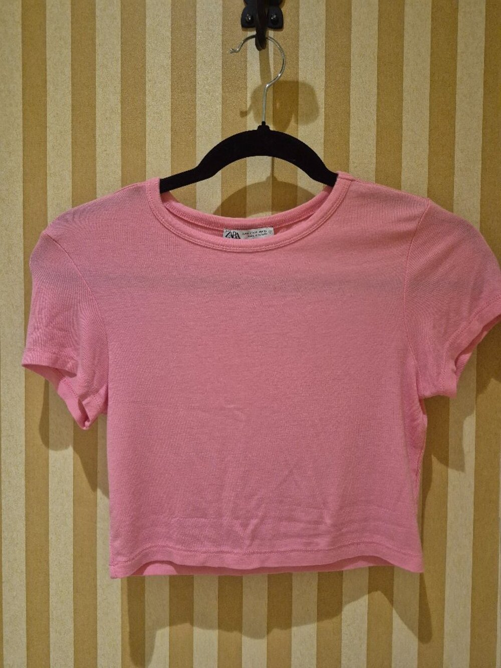 ZARA Pink Cropped T-Shirt Size M Soft Stretch Basic Y2K